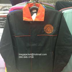 Jacket ขายส่งเสื้อแจ็คเก็ตสีดำปกส้ม ผ้าคอม เกรด B (เกรดรอง) รับปัก logo เสื้อแจ็คเก็ต 093-632-6441