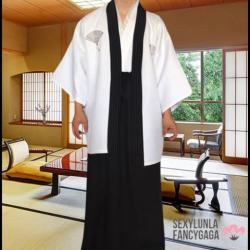 ++พร้อมส่ง++ชุดกิโมโนชายญี่ปุ่นสีขาวชุดซามูไรญี่ปุ่น ชุดยูกาตะผู้ชาย ชุดฮากามะ ชุดเคนโด้