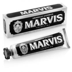 MARVIS Amarelli Licorice Toothpaste 75ml. (หลอดสีดำ) ยาสีฟันชั้นเลิศจากอิตาลี สูตรหอมสดชื่น หอมหวานจากลูกอม Amarelli การร่วมมือกับ Amarelli ผู้ผลิตลูกอมระดับโลกที่มีประวัติอย่างยาวนาน พร้อมรสชาติหวานปนขมนิดๆ ตามฉบับของ Amarelli ซึ่งจะทำให้เพลิดเ
