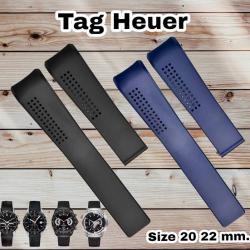 20 & 22 mm. สายนาฬิกา แบบสายยางซิลิโคน สีดำ / น้ำเงิน (เฉพาะสาย) สำหรับ Tag Heuer