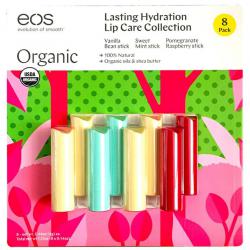 EOS Organic Smooth Lip Balm Lasting Hydration Collection 8 Sticks ลิปบาล์มไข่ตัวดังตัวฮิตยอดนิยม มาในรูปแบบใหม่ ในรูปแบบแท่ง 8 แท่ง 3 กลิ่น หวาน&#8203; หอม&#8203; ละมุน&#8203; มีรสชาดติดปากหวานฉ่ำ ใช้ส่วนผสมออร์แกนิค 95% ไม่มีพาราเบน