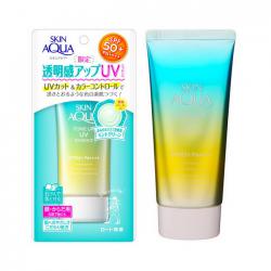 Sun Play Skin Aqua Tone Up UV Essence SPF50+ PA++++ 80 g. สีเขียว Mint Green ช่วยกลบรอยแดง ใหม่ล่าสุดจาก Skin Aqua Japan กันแดดเพื่อผิวสวยกระจ่างใส กันแดดกึ่งเมคอัพเบสที่ผสมไฮยารูลอนและวิตามินซี ปรับโทนสีผิวให้ดูกระจ่างใส  มีความอ่อนโยนต่อผิวสูง