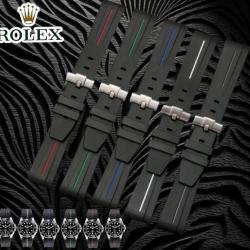 สายนาฬิกา แบบสายยางซิลิโคน สีดำ-เส้น ปลายสายแบบเข็มขัด ใช้สำหรับ Rolex