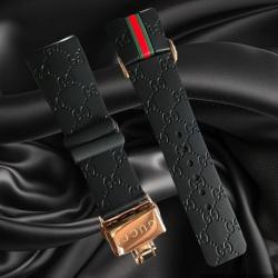 สายนาฬิกา แบบสายยางซิลิโคน สีดำ-Rose Gold ใช้สำหรับ Gucci Digital Watch