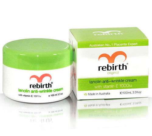 Re-birth Lanolin Anti-Wrinkle Cream with Vitamin E 100g. ครีม รี-เบิร์ทลาโนลิน ฝาสีเขียว เนื้อครีมบางเบา ซึมซับง่ายไม่เหนอะหนะช่วยปรนนิบัติผิวคุณให้ชุ่มชื้นมีชีวิตชีวา ไม่แห้งกร้านด้วยคุณสมบัติพิเศษของลาโนลินซึ่งเป็นออยล์ธรรมชาติจากขนแกะ มีคุณ