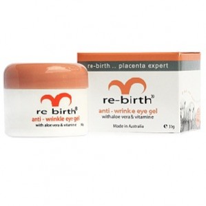 Re-birth Anti-Wrinkle Eye Gel with Vitamin E 30g. เจลทารอบดวงตา เนื้อเจลใส อุดมด้วยว่านหางจระเข้ ช่วยบำรุงบริเวณรอบดวงตาให้ชุ่มชื้น ลดเลือนรอยหมองคล้ำใต้ตา อุดมด้วยวิตามิน E ที่ช่วยกระตุ้นการผลิตเซลล์ผิวใหม่และปรับสภาพผิวรอบดวงตาให้อ่อนนุ่มละไ