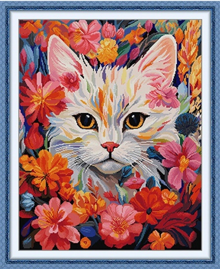 Cat in the flowers (ไม่พิมพ์/พิมพ์ลาย)