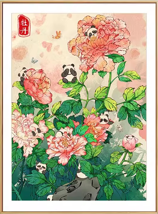 Peony and panda (พิมพ์ลาย)