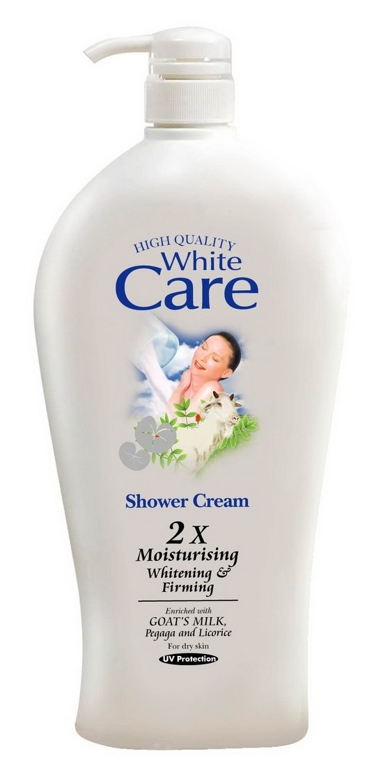 White Care Shower Cream 2X Moisturising Whitening & Firming 1200ml. ครีมอาบน้ำสูตรเข้มข้นด้วยส่วนผสมของนมแพะ ช่วยให้ผิวของคุณชุ่มชื่น ขาวเนียนและกระชับ ด้วยส่วนผสม Moisturizer ถึง 2 เท่า ฟองครีมเนียนนุ่ม ขนาดใหญ่ไซส์ยักษ์ใช้คุ้มสุดๆ นานเกื