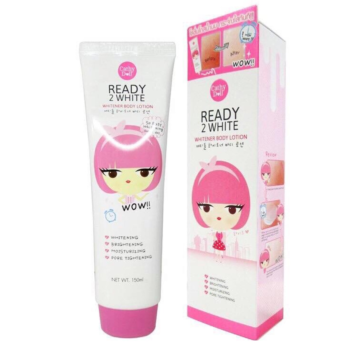 เคทีดอลล์ เรดี้ทูไวท์  Cathy Doll Ready 2 WHITE Whitener Body Lotion 150 ml. ผิวดูขาวในครั้งแรก กับบอดี้โลชั่นผิวขาว บาง เบา ไม่เหนียวแหนะหนะ บำรุงผิวเข้มข้น ด้วย สูตรน้ำนม ใช้ดีสุดๆ ท้าพิสูจน์