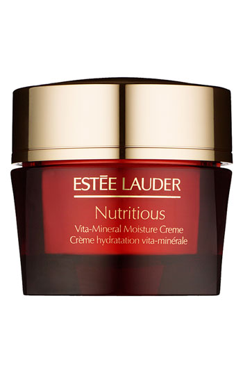 Estee Lauder Nutritious Vita-Mineral Moisture Creme 50 ml. ครีมสำหรับการบำรุงในช่วงกลางวัน จะช่วยฟื้นบำรุงผิว ช่วยให้ผิวดูเปล่งประกายสดใส ให้ผิวชุ่มชื่นสูงสุดในทันที ประกอบด้วย น้ำมันสกัดจากผลทับทิม, ผลมะกอก และ กรดไฮยาลู