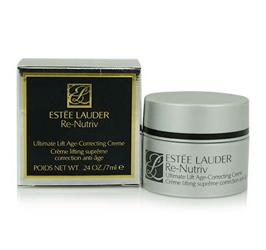 ESTEE LAUDER Re-Nutriv Ultimate Lift Age-Correcting Creme ขนาดทดลอง 7ml. ผลิตภัณฑ์บำรุงผิวเพื่อลดเลือนริ้วรอย เนื้อครีมเข้มข้น อุดมไปด้วยสารแอนตี้ออกซิแดนท์ ที่ทำปฏิกิริยาลดเลือนริ้วรอยที่เห็นได้ชัด ให้แลดูจางลง อีกทั้งยังมีส่วนผสมของไข่มุก ช่