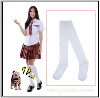 ++พร้อมส่ง++ถุงเท้านักเรียนญี่ปุ่นสีขาวความยาวเลยเข่า ความยาว 24 นิ้ว