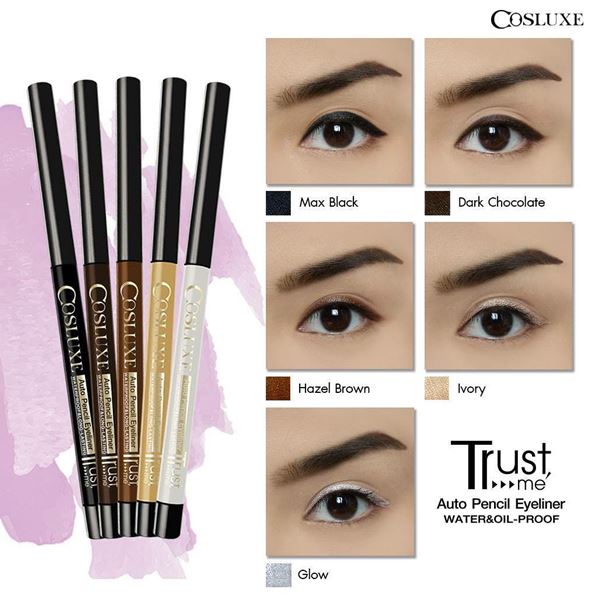 **พร้อมส่ง**Cosluxe Trust Long-Lasting Auto Pencil Eyeliner ดินสอเขียนขอบตาเนื้อกลิตเตอร์ละเอียดประกายวิ้งๆ เนื้อเนียนนุ่ม สูตรกันน้ำ กรีดง่าย เส้นเนียนเรียบ หัวเรียวเล็ก ที่ติดทนยาวนาน 18ชั่วโมง และไม่เลอะใต้ขอบตา จนทุกคนต้อง Trust ตัวแท่งเป็นลักษณะด้ามห