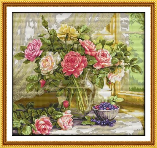 Rose vase and blueberries (ไม่พิมพ์/พิมพ์ลาย)
