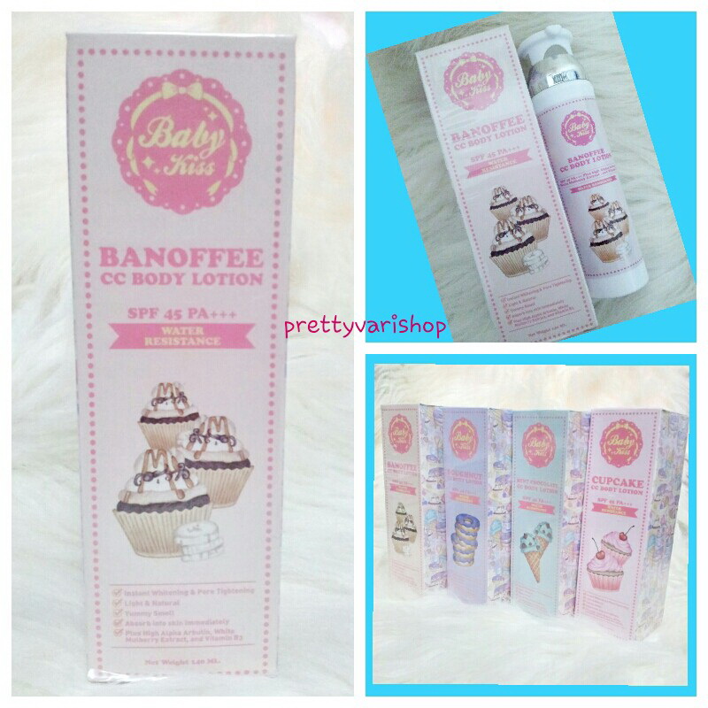 **พร้อมส่ง**ใหม่ล่าสุด!! Baby Kiss Banoffee CC Body Lotion SPF 45 PA+++ (สีเนื้อ) ซี ซีบอดี้โลชั่น ด้วยเนื้อสัมผัสที่เบาบาง นาโน ไม่เหนียวเหนอะหนะ เกลี่ยง่าย ซึมซับทันทีที่ทา ไม่เป็นคราบ ติดทนนานตลอดวัน ป้องกันได้ทั้งน้ำและเหงื่อ ช่วยปรับสีผิวที่หมองคล้ำใ