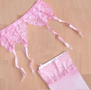 ++พร้อมส่ง++*แถมถุงน่องสีขาว*สายรัดถุงน่องลูกไม้สีชมพูหวานๆ แถมถุงน่องแบบตาข่ายสีชมพูเข้าชุดค่ะ