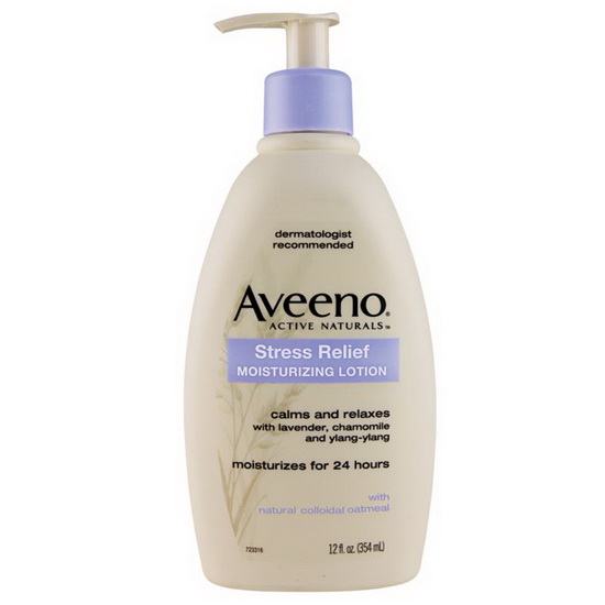 Aveeno Stress Relief Moisturizing Lotion 354 ml. โลชั่นบำรุงผิวกลิ่นลาเวนเดอร์ ช่วยให้ผ่อนคลายโดยการนวดบำรุงผิวช่วยให้ผิวชุ่มชื้นยาวนาน 24 ชั่วโมง ให้ผิวที่อ่อนนุ่มและเรียบเนียน มีส่วนผสมของลาเวนเดอร์และดอกคาโมไมล์ และที่สำคัญมีส่วนผสมของน้ำมั