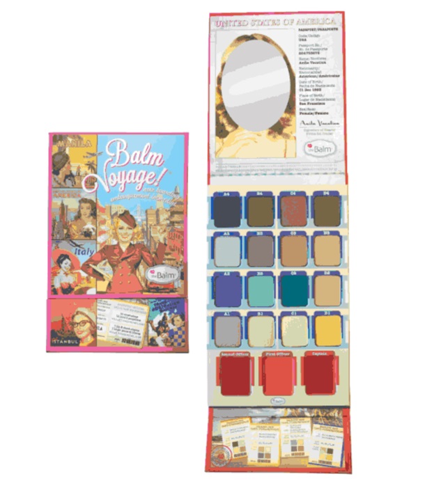 The Balm Balm Voyage Palette พาเลทอายแชโดว์และลิปสติกใหม่ล่าสุดประกอบไปด้วย อายแชโดว์ 16 สี และลิปสติก 3 เฉดสี อายแชโดว์เป็นสีของความอบอุ่นเอิร์ธโทน  พาสเทล อายแชโดว์สีเข้มคุณสามารถนำมาเขียนเป็นอายไลน์เนอร์สร้างความโฉบเฉี่ยวให้ดวงตาได้ ส่วนลิป