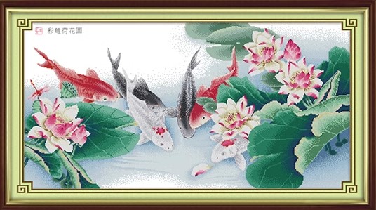 Carps with lotus (ไม่พิมพ์/พิมพ์ลาย)