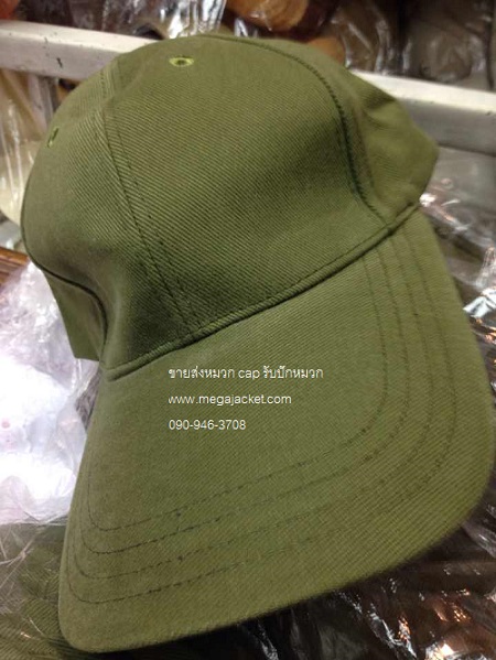 หมวก Cap ผ้าพีช เกรด A +ขายส่งหมวกแก๊ป ผ้าพีช สีเขียวขี้ม้า 093-632-6441รับปักหมวกแก๊ป