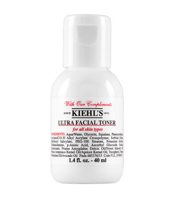 Kiehl's Ultra Facial Toner ขนาดทดลอง 40ml. โลชั่นเนื้อน้ำนมบางเบาสำหรับผิวที่ต้องการเติมความชุ่มชื้น ให้ผิวนุ่มและปกป้องผิวชั้นเลิศโดยไม่ทิ้งความมัน ปราศจากส่วนผสมของแอลกอฮอล์ที่ระคายเคืองผิว ไม่มีส่วนผสมของสีและน้ำหอม