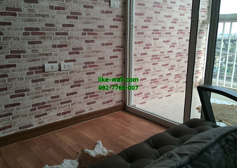 ผลงานวอลเปเปอร์ลายอิฐ ติดที่คอนโด The Niche mono 