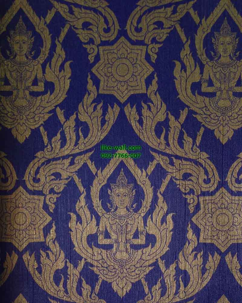 วอลเปเปอร์ติดผนัง ลายเทพพนม พื้นสีน้ำเงิน