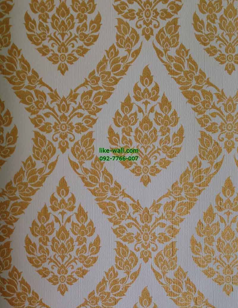 วอลเปเปอร์ติดผนัง ลายพุ่มข้าวบิณฑ์ พื้นสีขาว