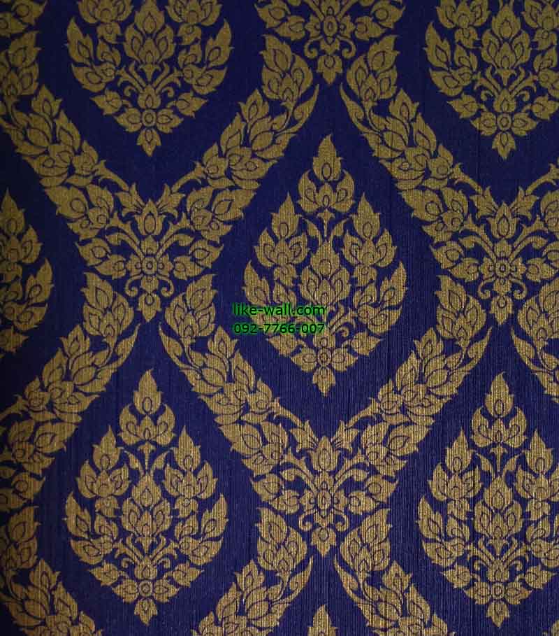 วอลเปเปอร์ติดผนัง ลายพุ่มข้าวบิณฑ์ พื้นสีน้ำเงิน