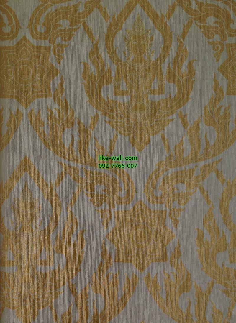 วอลเปเปอร์ติดผนัง ลายเทพพนมใหญ่ พื้นสีทองอ่อน