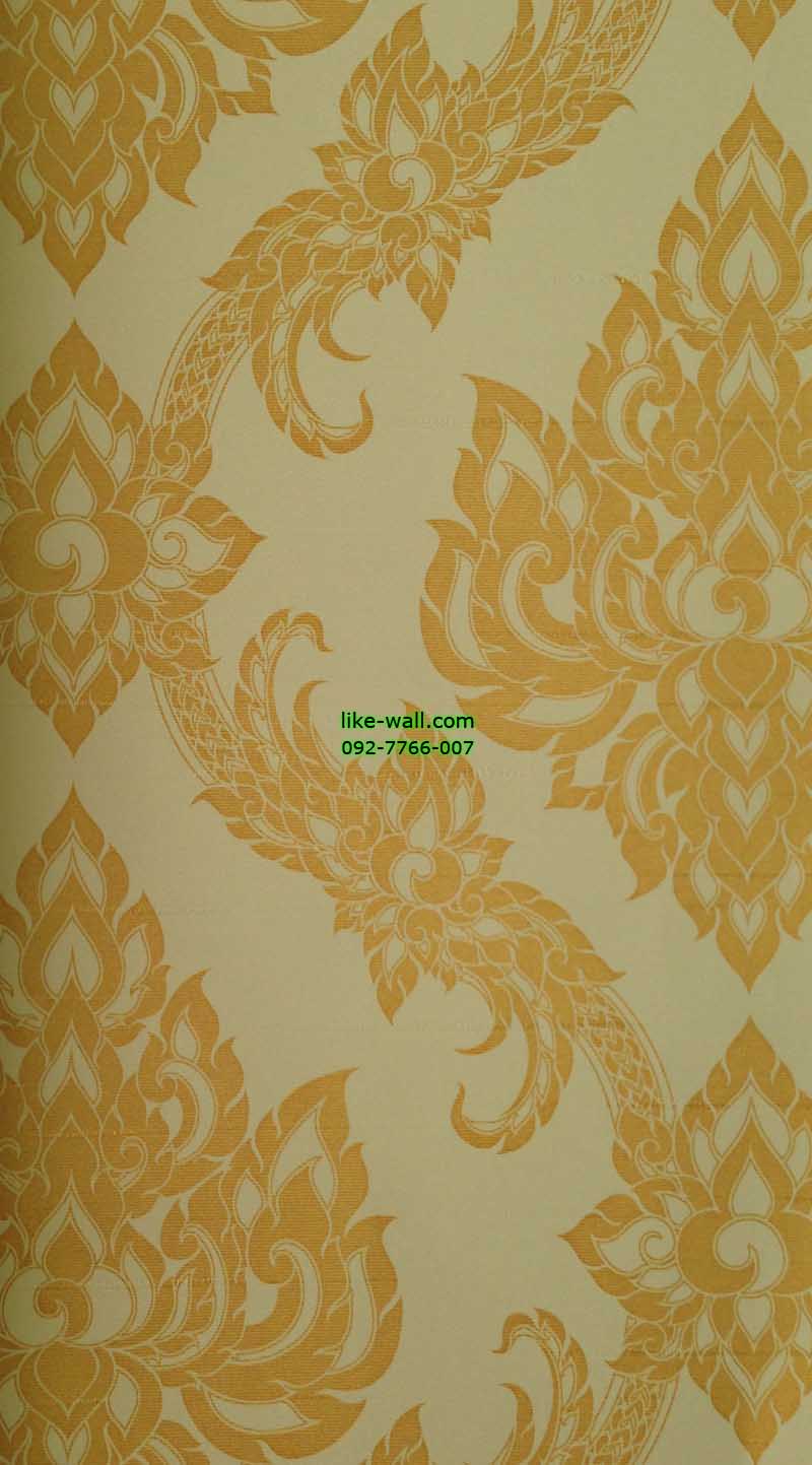 วอลเปเปอร์ติดผนัง ลายบัวแก้ว พื้น สีทองอ่อน