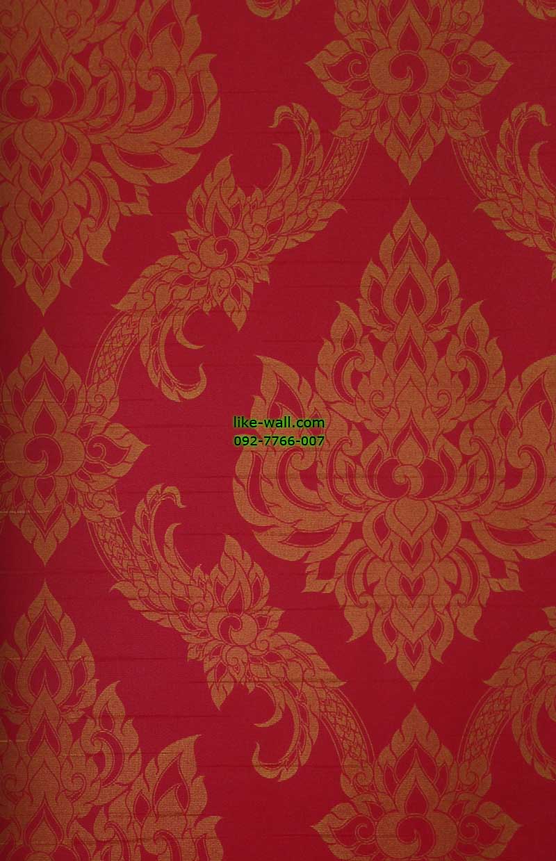 วอลเปเปอร์ติดผนัง ลายบัวแก้ว พื้น สีแดง