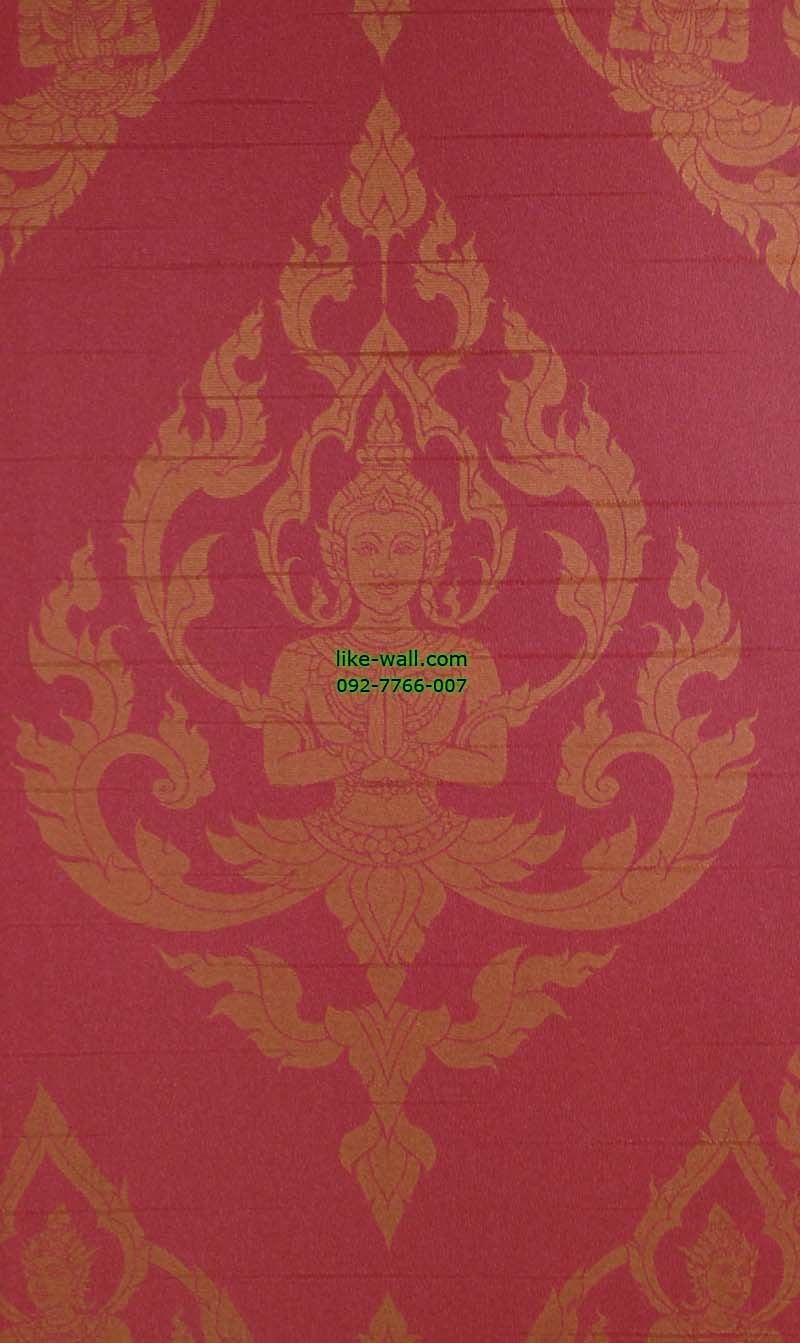 วอลเปเปอร์ติดผนัง ลายเทพพนมใหญ่ พื้นสีแดงอ่อน
