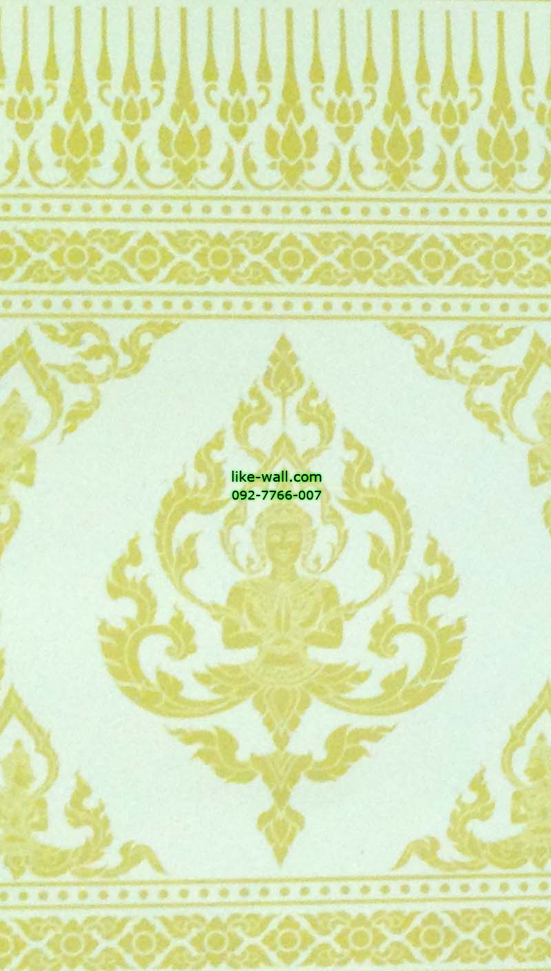 วอลเปเปอร์ติดผนัง ลายเทพพนมใหญ่ กรวยเชิง พื้นสีทองอ่อน