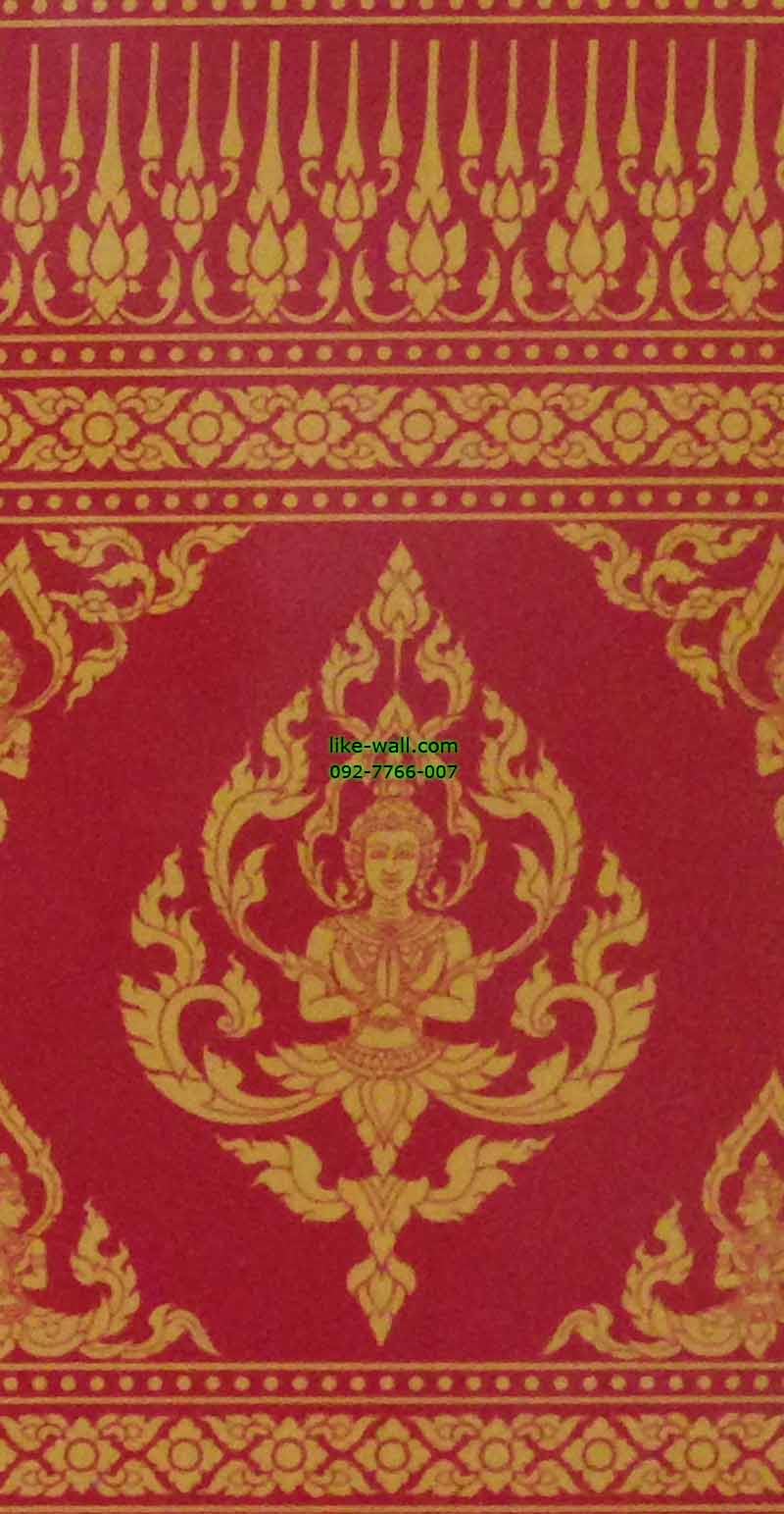 วอลเปเปอร์ติดผนัง ลายเทพพนมใหญ่ กรวยเชิง พื้นสีแดง