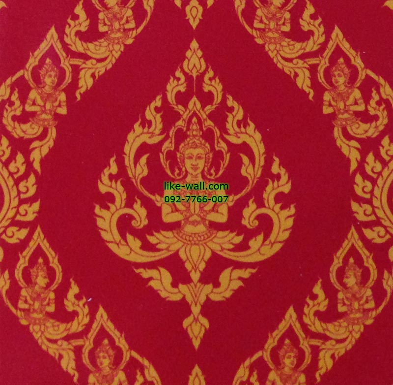 วอลเปเปอร์ติดผนัง ลายเทพพนมใหญ่ พื้นสีแดง