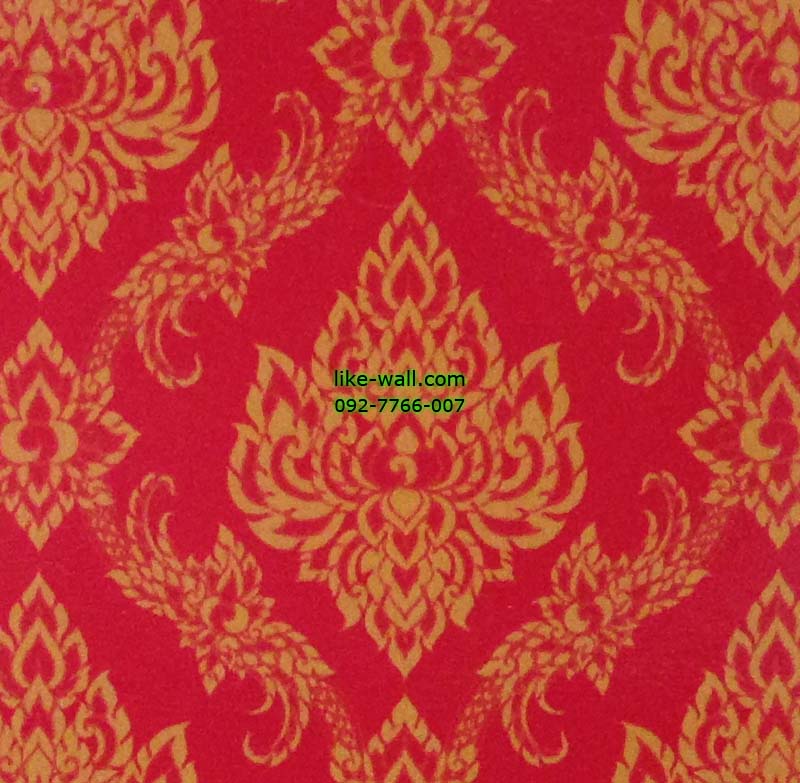 วอลเปเปอร์ติดผนัง ลายพุดตาน พื้นสีแดง 