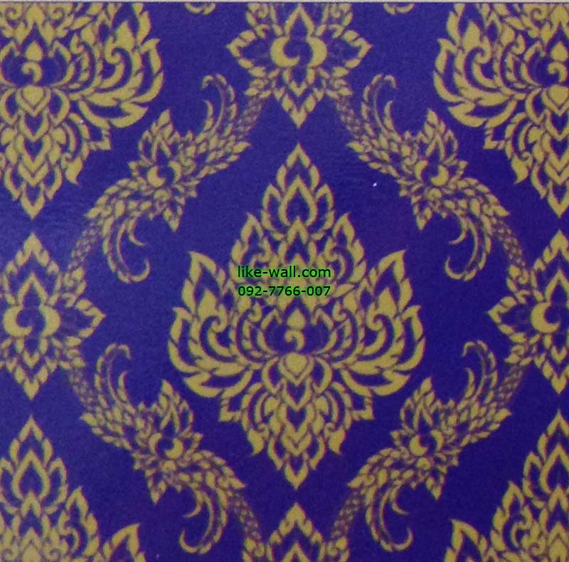 วอลเปเปอร์ติดผนัง ลายพุดตาน พื้นสีน้ำเงิน