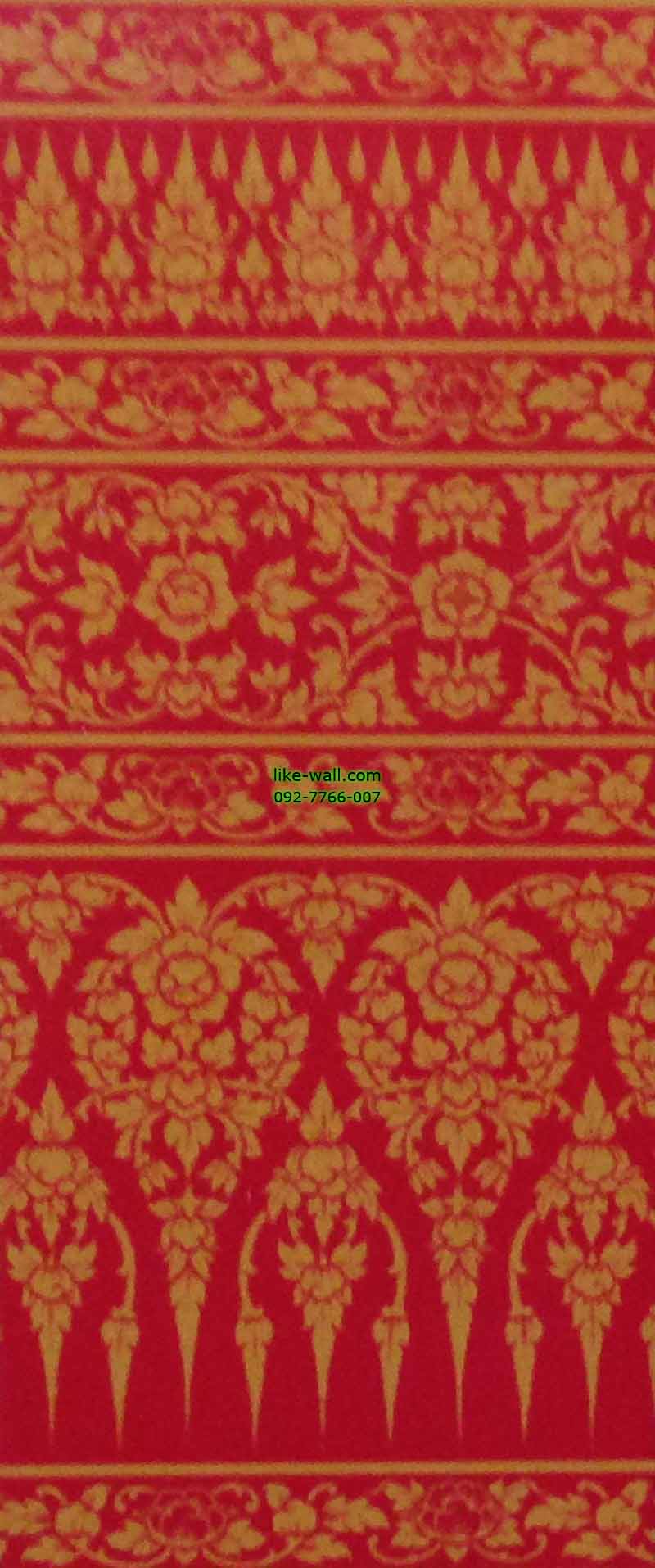วอลเปเปอร์ติดผนัง ลายกรวยเชิงพุดตาน พื้น สีแดง