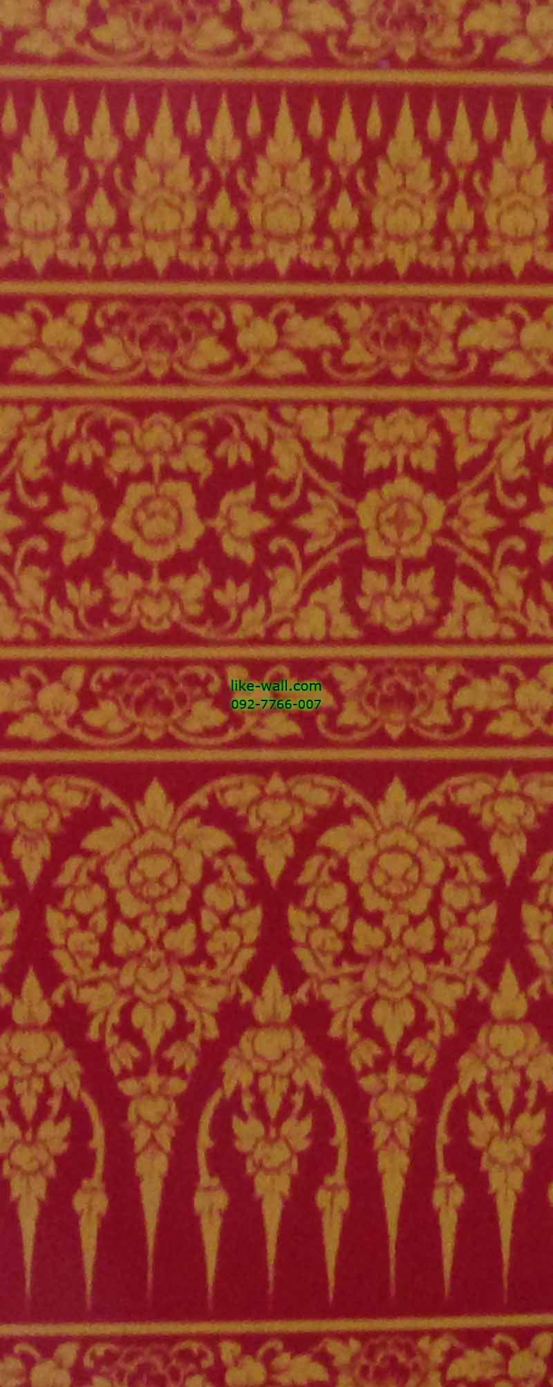 วอลเปเปอร์ติดผนัง ลายกรวยเชิงพุดตาน พื้น สีแดง