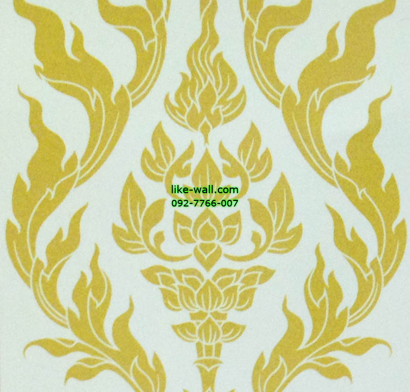 วอลเปเปอร์ติดผนัง ลายก้านต่อดอกเปลว พื้นสีขาว