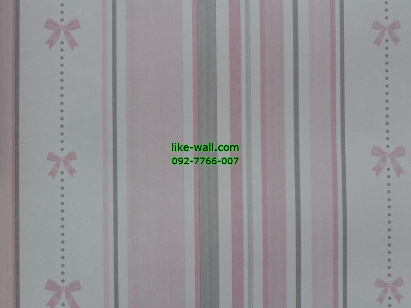 วอลเปเปอร์ติดผนังลายทาง สีชมพู ดำ มีโบว์