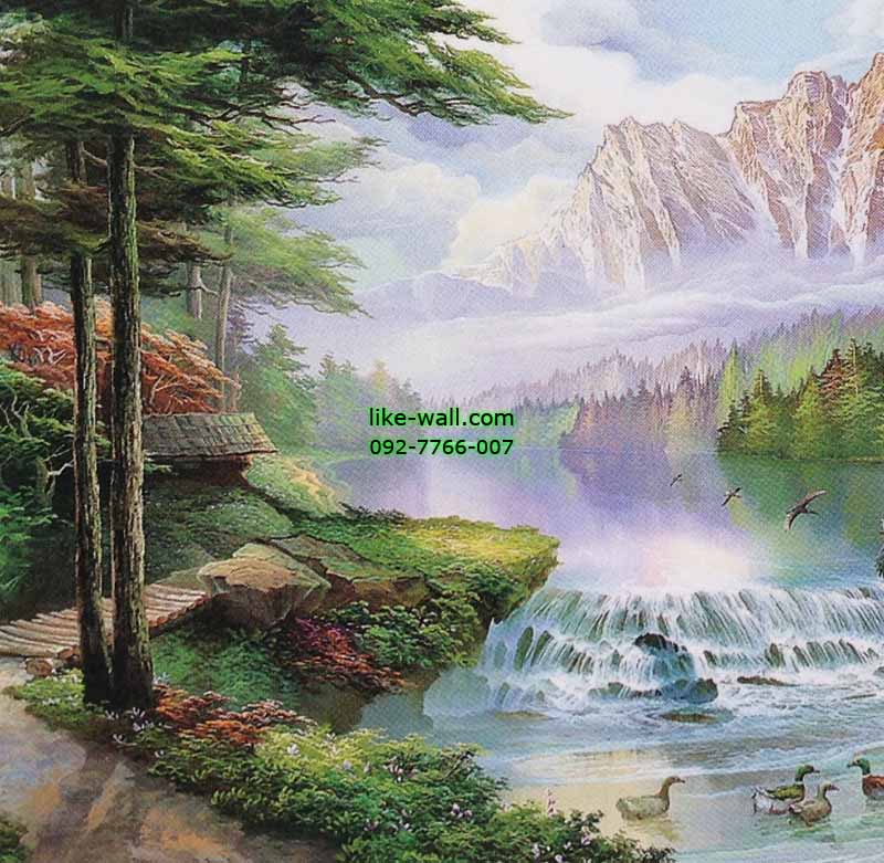 วอลเปเปอร์ติดผนัง ลาย Mandarin Ducks in Spring stream