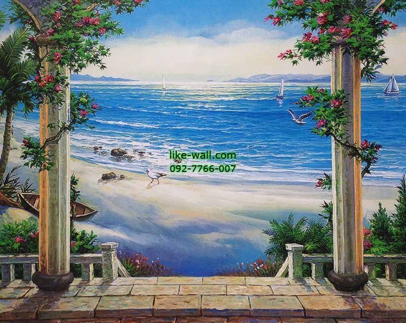 วอลเปเปอร์ติดผนัง ลาย Arcade by sea
