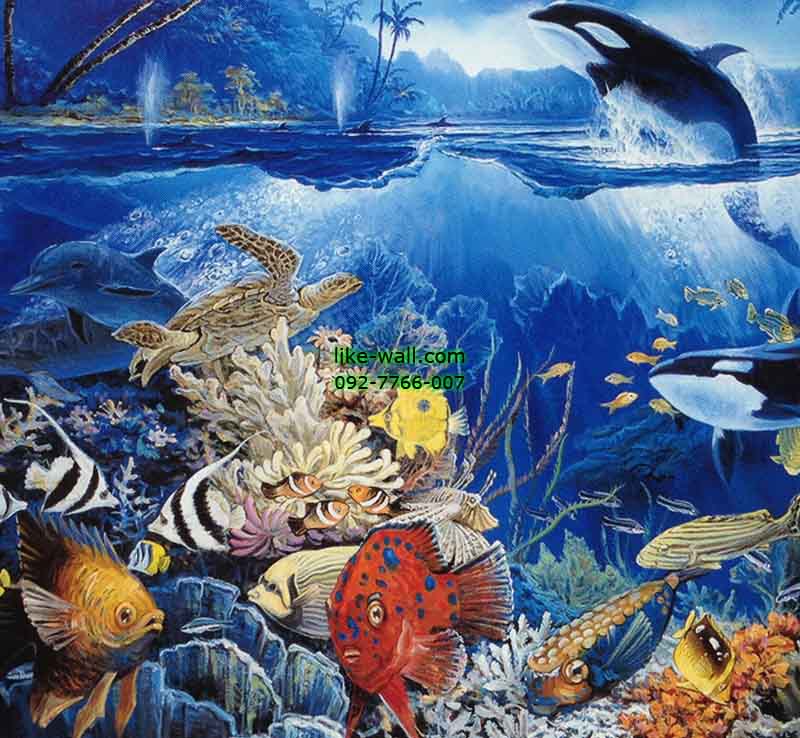 วอลเปเปอร์ติดผนัง ลาย Moonlight and sea world