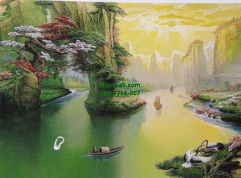 วอลเปเปอร์ติดผนัง ลาย Sail to visit old friend in village