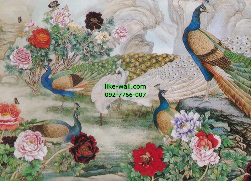วอลเปเปอร์ติดผนัง ลาย Peacock family