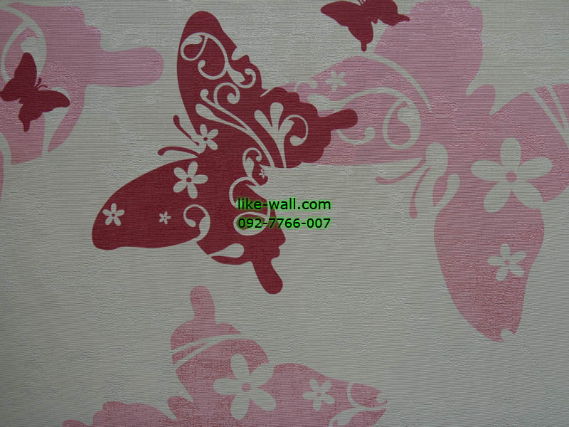 วอลเปเปอร์ติดผนังลายผีเสื้อ สีแดง ชมพู