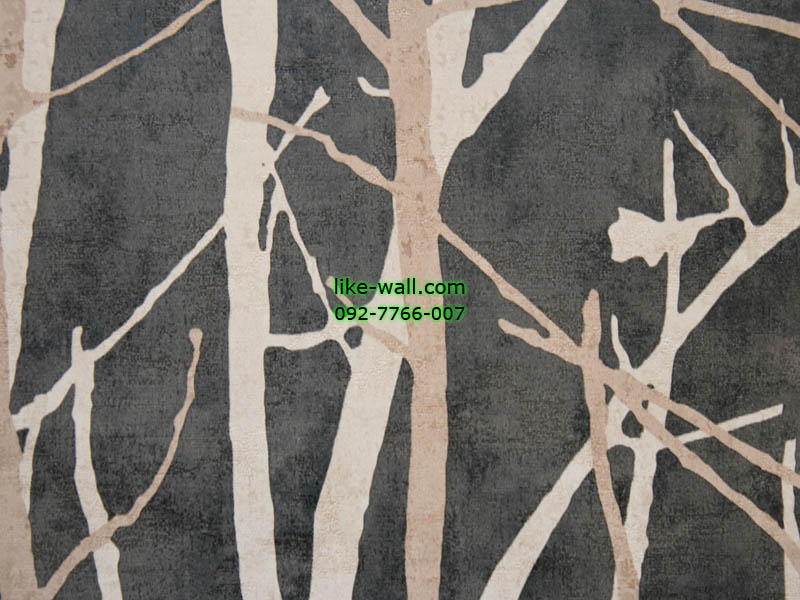 วอลเปเปอร์ติดผนังลายต้นไม้สีน้ำตาล พื้นสีดำ